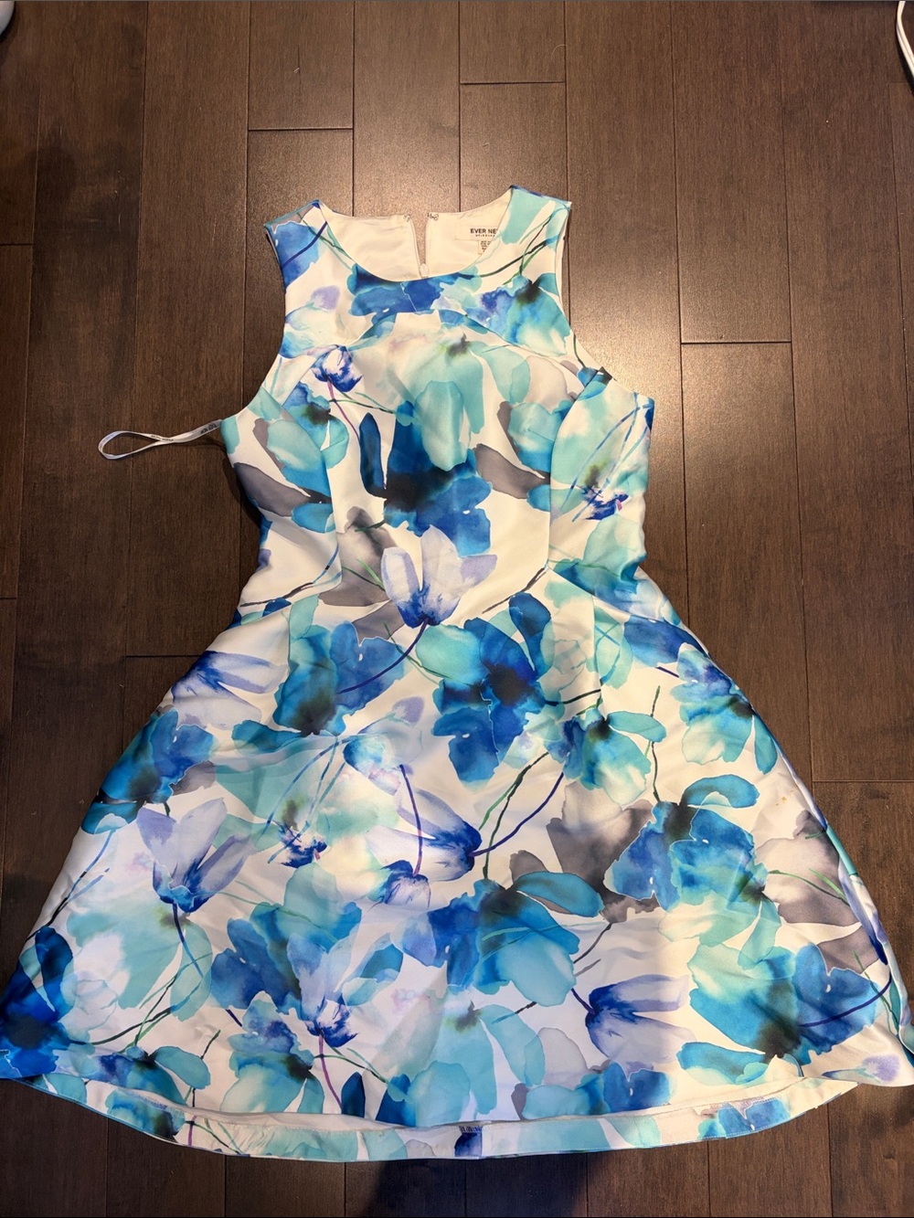 Ever New White Dress with Blue Floral Watercolor Print